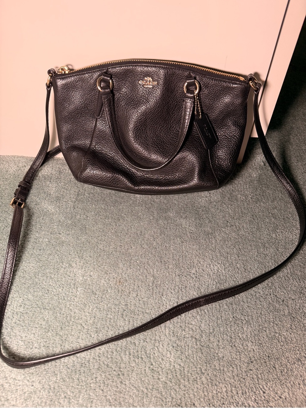 Coach Black Pebbled Leather Shoulder Satchel with Gold Hardware